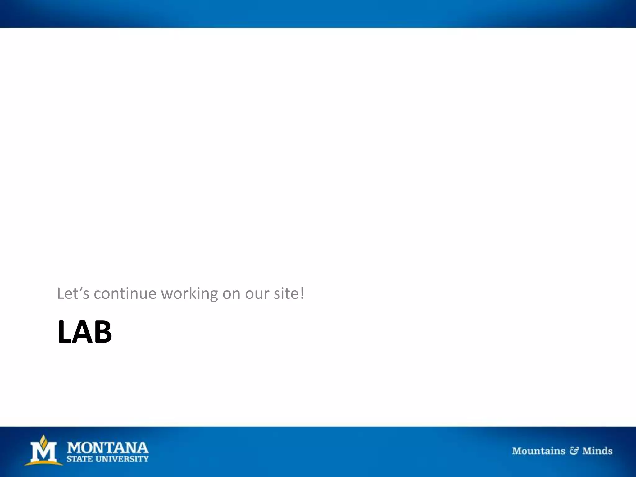 LAB
Let’s continue working on our site!
 