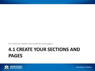 4.1 CREATE YOUR SECTIONS AND
PAGES
It’s time to create site sections and pages.
 