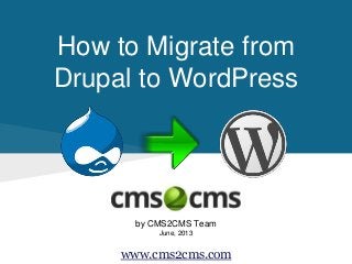 How to Migrate from
Drupal to WordPress
by CMS2CMS Team
June, 2013
www.cms2cms.com
 