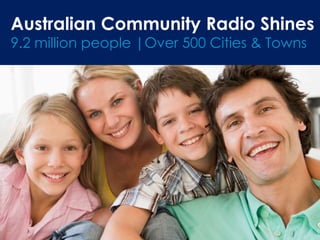 Australian Community Radio Shines
9.2 million people |Over 500 Cities & Towns
 
