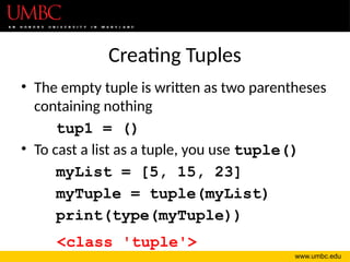 CMSC 201 - Lec16 - Tuples.pptx python tuple's ppt | PPTX
