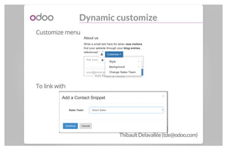 Dynamic customize
Customize menu
To link with
ThibaultDelavallée(tde@odoo.com)
 