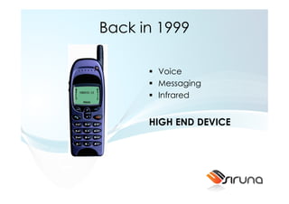 Back in 1999

       Voice
       Messaging
       Infrared


      HIGH END DEVICE
 