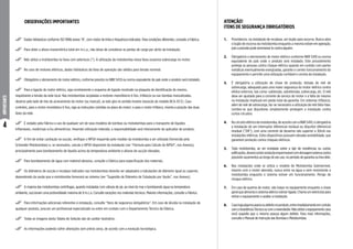 4
IMPORTANTE
ATENÇÃO!
ITENS DE SEGURANÇA OBRIGATÓRIOS
OBSERVAÇÕES IMPORTANTES
1. Providencie, na instalação de recalque, um bujão para escorva. Nunca abra
o bujão de escorva da motobomba enquanto a mesma estiver em operação,
pois a pressão pode arremessá-lo contra alguém.
2. Obrigatório o aterramento do motor elétrico conforme NBR 5410 ou norma
equivalente do país onde o produto será instalado. Este procedimento
protege as pessoas contra choque elétrico quando em contato com partes
metálicas eventualmente energizadas, garante o correto funcionamento do
equipamento e permite uma utilização confiável e correta da instalação.
3. É obrigatória a utilização de chave de proteção, dotada de relé de
sobrecarga, adequada para uma maior segurança do motor elétrico contra
efeitos externos, tais como: subtensão, sobretensão, sobrecarga, etc. O relé
deve ser ajustado para a corrente de serviço do motor e a falta do mesmo
na instalação implicará em perda total da garantia. Em sistemas trifásicos,
além do relé de sobrecarga, faz-se necessário a utilização de relé falta-fase.
Lembre-se que disjuntores simplesmente protegem a instalação contra
curtos-circuitos.
4. Nocircuitoelétricodamotobomba,deacordocomaNBR5410,éobrigatória
a instalação de um interruptor diferencial residual ou disjuntor diferencial
residual (“DR”), com uma corrente de desarme não superior a 30mA nas
instalações elétricas. Estes dispositivos possuem elevada sensibilidade, que
garantem proteção contra choques elétricos.
5. Toda motobomba, ao ser instalada sobre a laje de residências ou outras
edificações,deveráconterproteçãoimpermeávelcomdrenagemexternacontra
possíveis vazamentos ao longo de seu uso, no período de garantia ou fora dele.
6. Nas instalações onde se utiliza o modelo de Motobomba Submersível,
mesmo com o motor aterrado, nunca entre na água e nem movimente a
motobomba enquanto o sistema estiver em funcionamento. Perigo de
choque elétrico.
7. Em caso de queima do motor, não toque no equipamento enquanto a chave
geralquealimentaosistemaelétricoestiverligada.Chameumeletricistapara
retirar o equipamento e avaliar a instalação.
8. Casohajaalgumaavariaoudefeitonoproduto,entreimediatamenteemcontato
comaAssistênciaTécnicaoucomorevendedor.Nãoutilizeoequipamentocaso
você suspeite que o mesmo possua algum defeito. Para mais informações,
consulte o Manual de Instrução das Bombas e Motobombas.
Dados hidráulicos conforme ISO 9906 anexo “A”, com motor de linha e frequência indicados. Para condições diferentes, consulte a Fábrica.
Para obter a altura manométrica total em m.c.a., não deixe de considerar as perdas de carga por atrito da instalação.
Não utilize a motobomba na faixa com asteriscos (*). A utilização da motobomba nessa faixa ocasiona sobrecarga no motor.
No caso de motores elétricos, dados hidráulicos da faixa de operação são válidos para tensão nominal.
Obrigatório o aterramento do motor elétrico, conforme previsto na NBR 5410 ou norma equivalente do país onde o produto será instalado.
Para a ligação do motor elétrico, siga corretamente o esquema de ligação mostrado na plaqueta de identificação do mesmo,
respeitando a tensão da rede local. Nas motobombas acopladas a motores monofásicos 6 fios, trifásicos ou nas bombas mancalizadas,
observe pelo lado de trás do acionamento do motor (ou mancal), se este gira no sentido horário (exceção do modelo BCA-43 E). Caso
contrário, para o motor monofásico 6 fios, siga as instruções contidas na placa do motor; e para o motor trifásico, inverta a posição das duas
fases da rede.
É vedado pela Fábrica o uso de qualquer um de seus modelos de bombas ou motobombas para o transporte de líquidos
inflamáveis, medicinais e/ou alimentícios. Havendo utilização indevida, a responsabilidade será inteiramente do aplicador do produto.
A fim de evitar cavitação na sucção, verifique o NPSH requerido pelo modelo da motobomba a ser utilizada (fornecido pela
Schneider Motobombas) e, se necessário, calcule o NPSH disponível da instalação (ver “Fórmula para Cálculo do NPSH”, nos Anexos),
principalmente para bombeamento de líquido acima da temperatura ambiente e alturas de sucção elevadas.
Para bombeamento de água com material abrasivo, consulte a Fábrica para especificação dos materiais.
Os diâmetros de sucção e recalque indicados nas motobombas deverão ser adaptados a tubulações de diâmetro igual ou superior,
dependendo da vazão que a motobomba fornecerá ao sistema (ver “Sugestão de Diâmetro de Tubulação por Vazão”, nos Anexos).
A maioria das motobombas centrífugas, quando instaladas com válvula de pé, ao nível do mar e bombeando água na temperatura
ambiente, succionam uma profundidade máxima de 8 m.c.a. Consulte exceções nos materiais técnicos. Maiores informações, consulte a Fábrica.
Para informações adicionais referentes à instalação, consulte “Itens de segurança obrigatórios”. Em caso de dúvida na instalação de
qualquer produto, procure um profissional especializado ou entre em contato com o Departamento Técnico da Fábrica.
Todas as imagens desta Tabela de Seleção são de caráter ilustrativo.
As informações poderão sofrer alterações sem prévio aviso, de acordo com a evolução tecnológica.
 