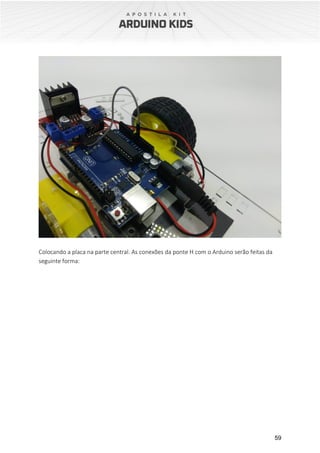 59
Colocando a placa na parte central. As conexões da ponte H com o Arduino serão feitas da
seguinte forma:
 