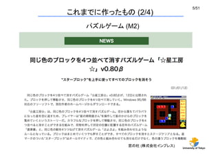 University of Tokyo
5/51	
これまでに作ったもの (2/4)	
パズルゲーム (M2)	
窓の杜 (株式会社インプレス)	
 