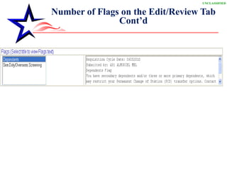 Number of Flags on the Edit/Review Tab Cont’d UNCLASSIFIED 