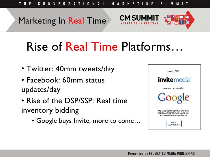 Rise of  Real Time  Platforms… <ul><li>Twitter: 40mm tweets/day </li></ul><ul><li>Facebook: 60mm status updates/day </li><...