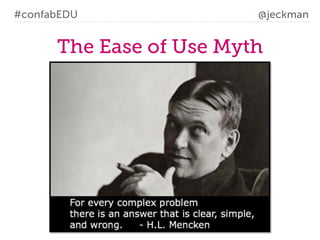 #confabEDU

@jeckman

The Ease of Use Myth

 