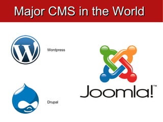 Major CMS in the World

     Wordpress   Joomla!




     Drupal
 