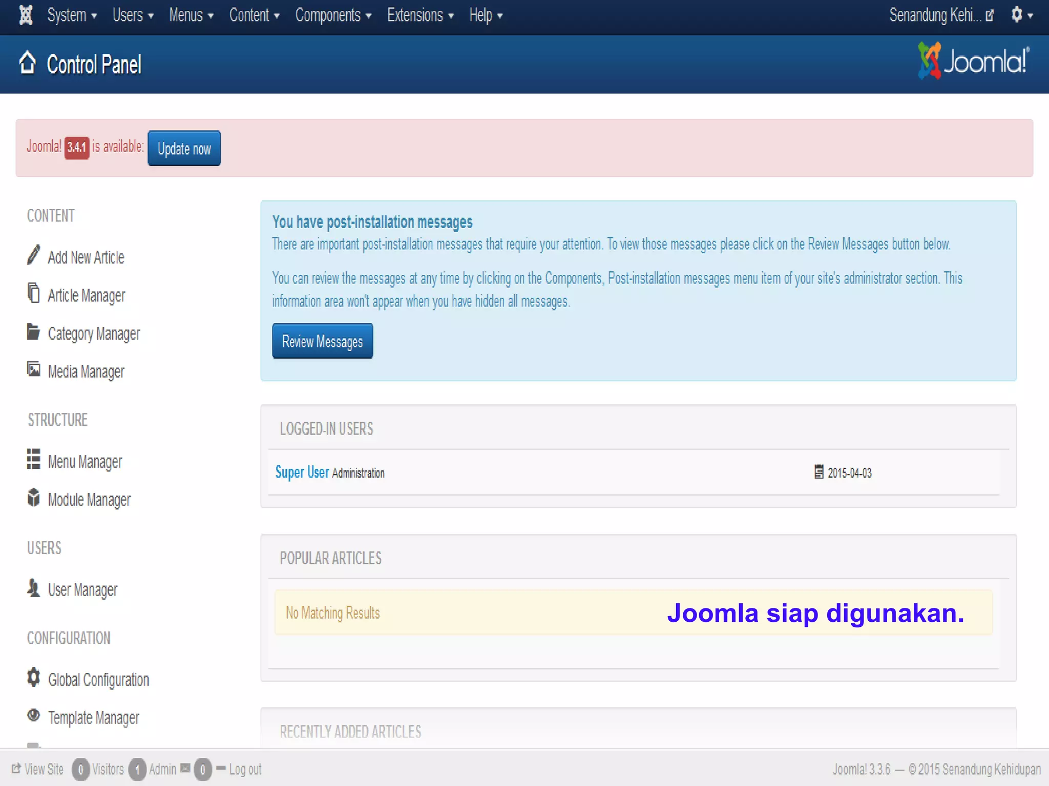 Joomla siap digunakan.
 