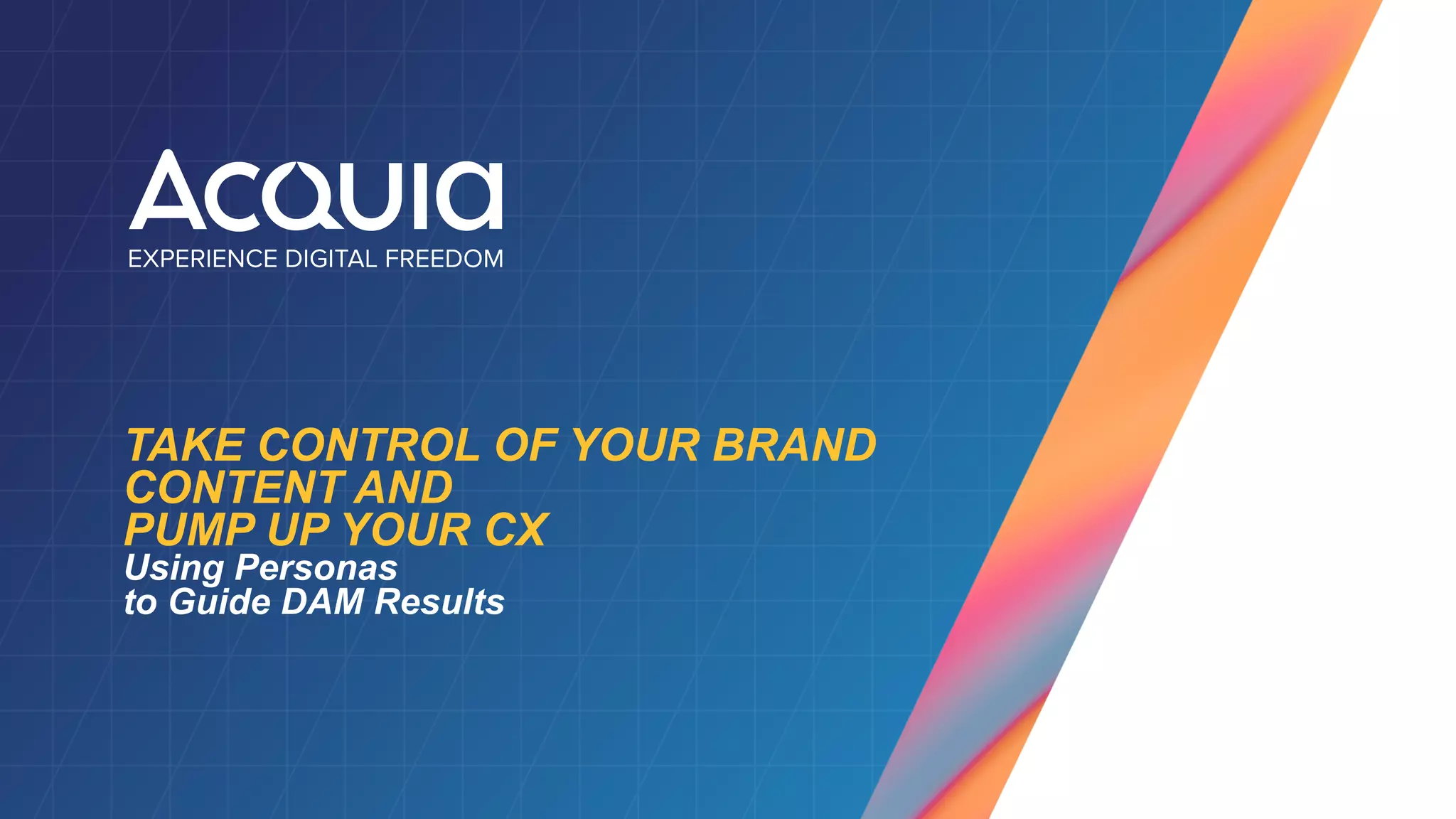 TAKE CONTROL OF YOUR BRAND
CONTENT AND
 
PUMP UP YOUR CX
 
Using Personas
 
to Guide DAM Results


 