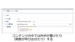 コンテンツの中ではPHPが書けたり
（関数が呼び出せたり）する
 