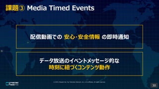 ? 2019, Masashi Ito, Fuji Television Network, Inc. or its affiliates. All rights reserved.
n} Media Timed Events
ńӻǤ ?ȫ μr֪ͨ
ǩ`ͤΥ٥ȥå`Ĥ
r̤˼~ŤƥĄ
30
 