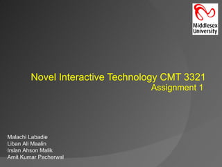 Novel Interactive Technology CMT 3321  Assignment 1  Malachi Labadie Liban Ali Maalin Irslan Ahson Malik Amit Kumar Pacherwal  
