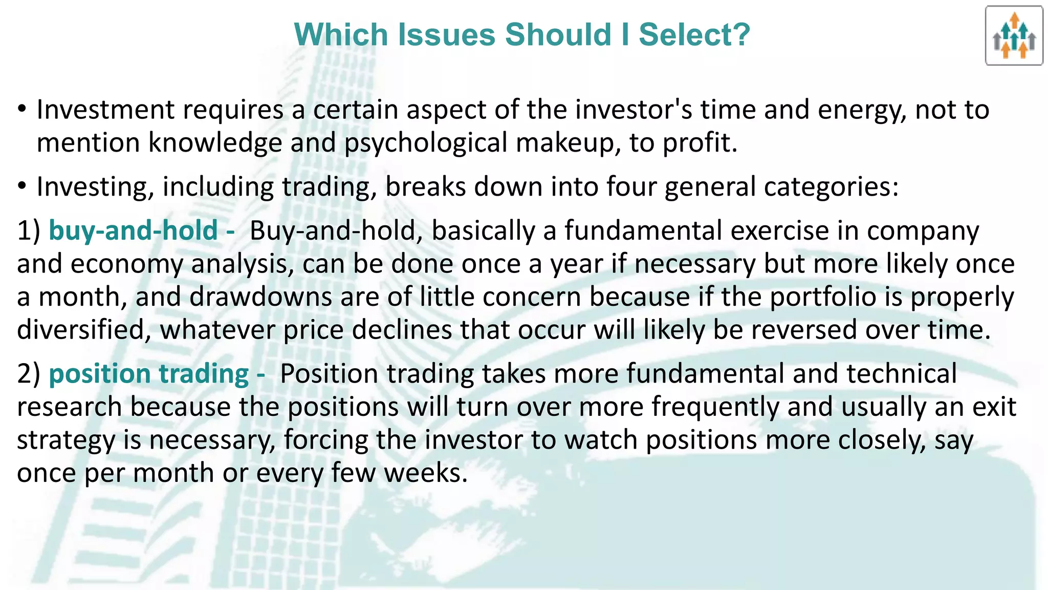 Selection of Markets & Issues