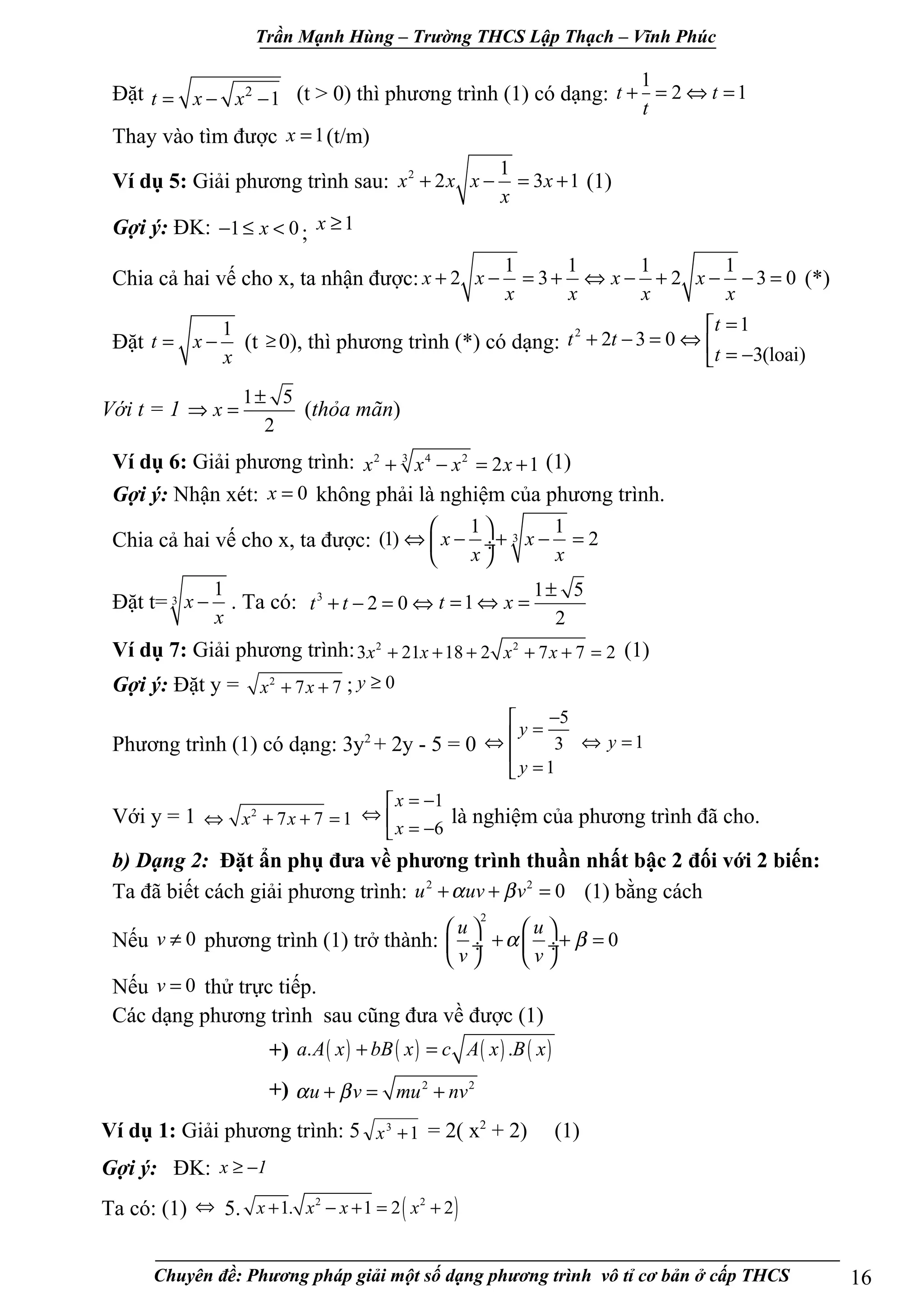 Cđ một số dạng pt vô tỷ và cách giải | DOC