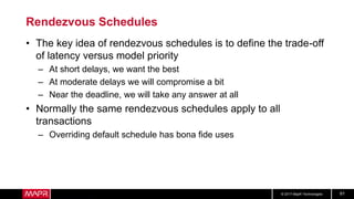 © 2017 MapR Technologies 61
Rendezvous Schedules
• The key idea of rendezvous schedules is to define the trade-off
of late...