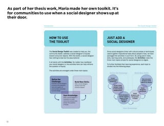 13
As part of her thesis work, Maria made her own toolkit. It’s
for communitiesto use when a social designer showsupat
their door.
 