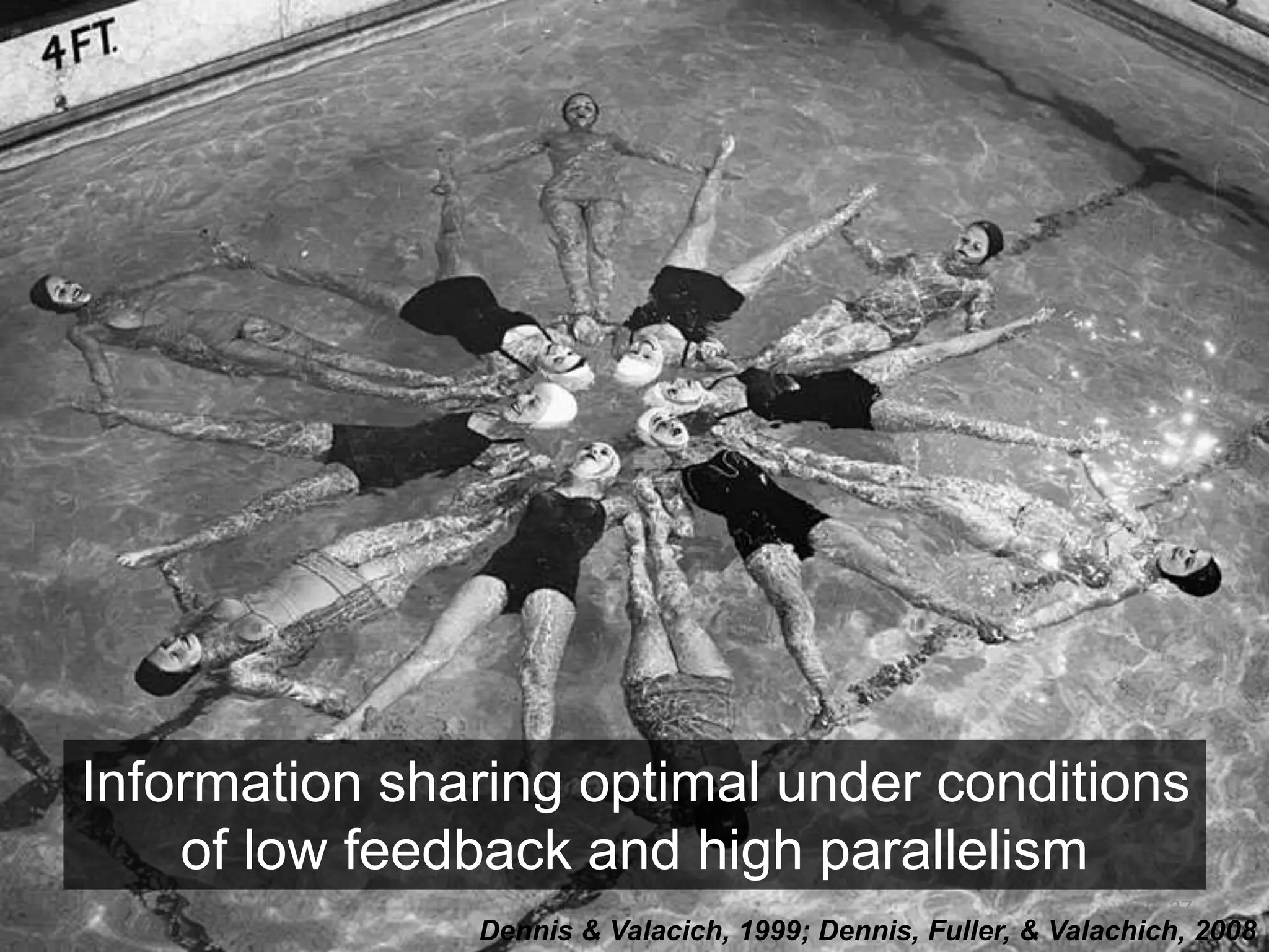 Information sharing optimal under conditions 
37 
of low feedback and high parallelism 
Dennis & Valacich, 1999; Dennis, Fuller, & Valachich, 2008 
 