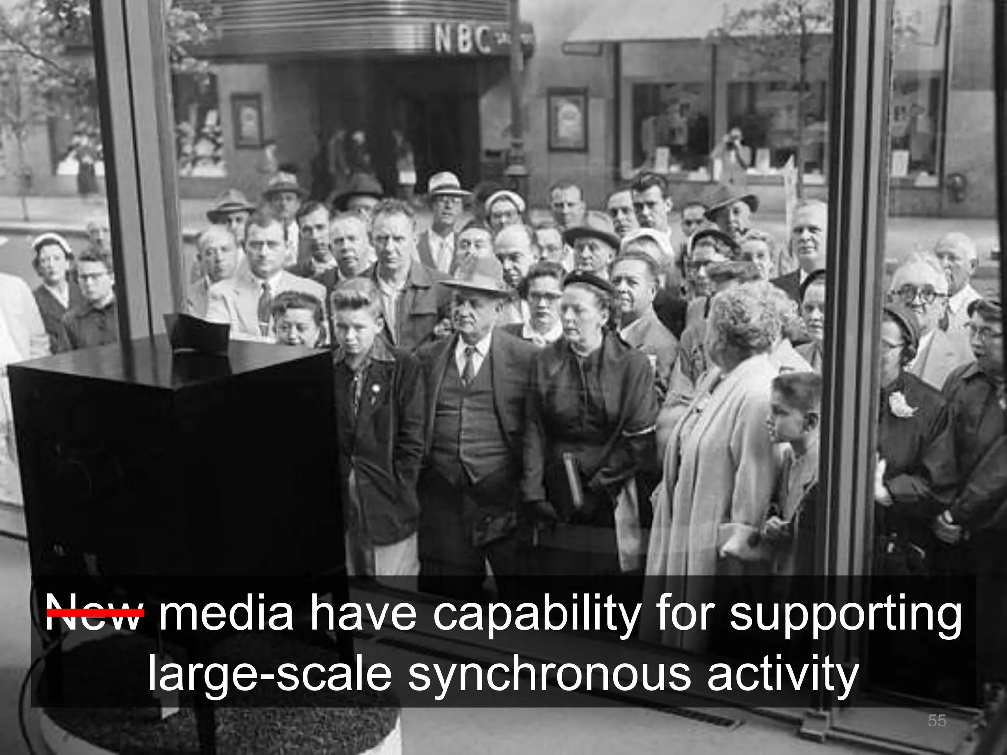 New media have capability for supporting 
55 
large-scale synchronous activity 
 