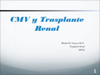 CMV y Trasplante
     Renal
           Michael R. Fonseca M.D.
                   Trasplante Renal
                             HPTU




                                      1
 