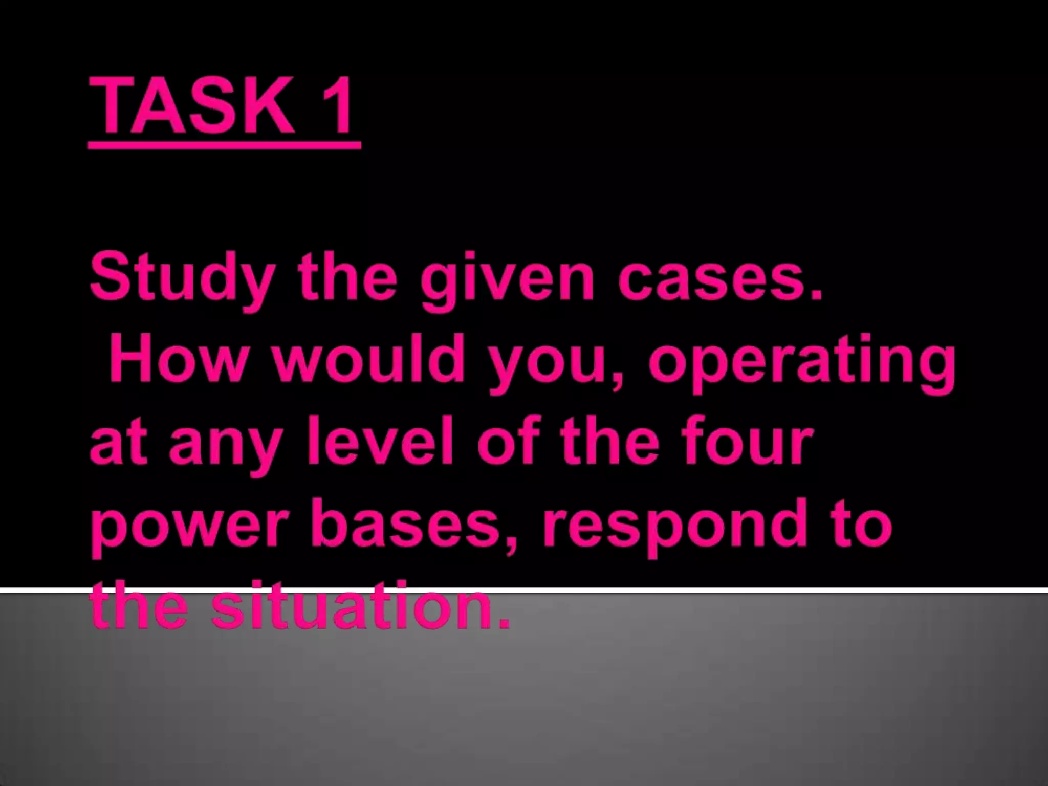 TASK 1Study the given cases. How would you, operating at any level of the four power bases, respond to the situation.