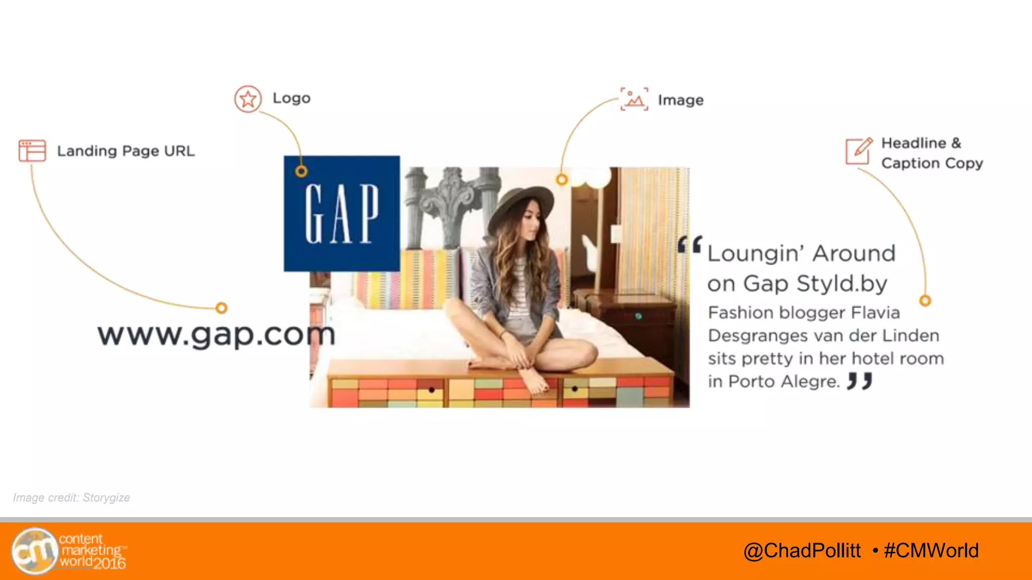 @TwitterHandle • #CMWorld@TwitterHandle • #CMWorld@ChadPollitt • #CMWorld
Image credit: Storygize
 