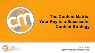 @kevinrcain #cmworld
The Content Matrix:
Your Key to a Successful
Content Strategy
Kevin Cain
@kevinrcain | kevinrcain.com
 