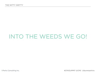 INTO THE WEEDS WE GO!
THE NITTY GRITTY
©Perks Consulting Inc. @laurenperkins#CMXSUMMIT @CMX
 