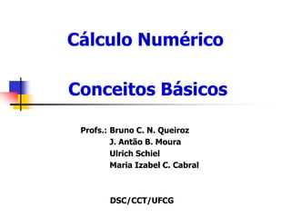 Cálculo Numérico
Profs.: Bruno C. N. Queiroz
J. Antão B. Moura
Ulrich Schiel
Maria Izabel C. Cabral
Conceitos Básicos
DSC/CCT/UFCG
 