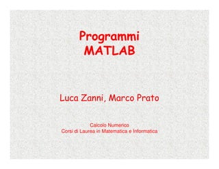 Programmi
         MATLAB


Luca Zanni, Marco Prato

             Calcolo Numerico
Corsi di Laurea in Matematica e Informatica
 