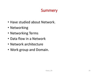 Summery
Rubal_CN 29
• Have studied about Network.
• Networking
• Networking Terms
• Data flow in a Network
• Network architecture
• Work group and Domain.
 