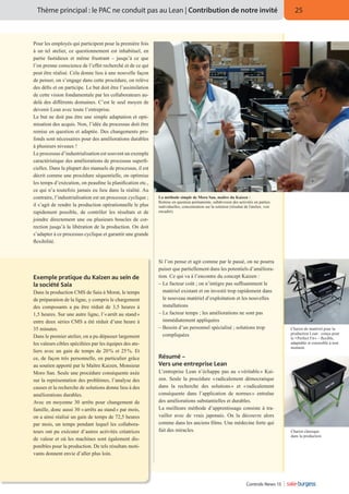 Thème principal : le PAC ne conduit pas au Lean | Contribution de notre invité

Pour les employés qui participent pour la première fois
à un tel atelier, ce questionnement est inhabituel, en
partie fastidieux et même frustrant – jusqu’à ce que
l’on prenne conscience de l’effet recherché et de ce qui
peut être réalisé. Cela donne lieu à une nouvelle façon
de penser, on s’engage dans cette procédure, on relève
des défis et on participe. Le but doit être l’assimilation
de cette vision fondamentale par les collaborateurs audelà des différents domaines. C’est le seul moyen de
devenir Lean avec toute l’entreprise.
Le but ne doit pas être une simple adaptation et optimisation des acquis. Non, l’idée du processus doit être
remise en question et adaptée. Des changements profonds sont nécessaires pour des améliorations durables
à plusieurs niveaux !
Le processus d’industrialisation est souvent un exemple
caractéristique des améliorations de processus superficielles. Dans la plupart des manuels de processus, il est
décrit comme une procédure séquentielle, on optimise
les temps d’exécution, on peaufine la planification etc.,
ce qui n’a toutefois jamais eu lieu dans la réalité. Au
contraire, l’industrialisation est un processus cyclique ;
il s’agit de rendre la production opérationnelle le plus
rapidement possible, de contrôler les résultats et de
joindre directement une ou plusieurs boucles de correction jusqu’à la libération de la production. On doit
s’adapter à ce processus cyclique et garantir une grande
flexibilité.

Exemple pratique du Kaizen au sein de
la société Saia
Dans la production CMS de Saia à Morat, le temps
de préparation de la ligne, y compris le chargement
des composants a pu être réduit de 3,5 heures à
1,5 heures. Sur une autre ligne, l’« arrêt au stand »
entre deux séries CMS a été réduit d’une heure à
35 minutes.
Dans le premier atelier, on a pu dépasser largement
les valeurs cibles spécifiées par les équipes des ateliers avec un gain de temps de 20 % et 25 %. Et
ce, de façon très personnelle, en particulier grâce
au soutien apporté par le Maître Kaizen, Monsieur
Moro San. Seule une procédure conséquente axée
sur la représentation des problèmes, l’analyse des
causes et la recherche de solutions donne lieu à des
améliorations durables.
Avec en moyenne 30 arrêts pour changement de
famille, donc aussi 30 « arrêts au stand » par mois,
on a ainsi réalisé un gain de temps de 72,5 heures
par mois, un temps pendant lequel les collaborateurs ont pu exécuter d’autres activités créatrices
de valeur et où les machines sont également disponibles pour la production. De tels résultats motivants donnent envie d’aller plus loin.

25

La méthode simple de Moro San, maître du Kaizen :
Remise en question permanente, subdivision des activités en parties
individuelles, concentration sur la solution (résultat de l'atelier, voir
encadré).

Si l’on pense et agit comme par le passé, on ne pourra
puiser que partiellement dans les potentiels d’amélioration. Ce qui va à l’encontre du concept Kaizen :
–  e facteur coût ; on n’intègre pas suffisamment le
L
matériel existant et on investit trop rapidement dans
le nouveau matériel d’exploitation et les nouvelles
installations
–  e facteur temps ; les améliorations ne sont pas
L
immédiatement appliquées
–  esoin d’un personnel spécialisé ; solutions trop
B
compliquées

Chariot de matériel pour la
production Lean : conçu pour
le « Perfect Fit » – flexible,
adaptable et extensible à tout
moment.

Résumé –
Vers une entreprise Lean
L’entreprise Lean n’échappe pas au « véritable » Kaizen. Seule la procédure « radicalement démocratique
dans la recherche des solutions » et « radicalement
conséquente dans l’application de normes » entraîne
des améliorations substantielles et durables.
La meilleure méthode d’apprentissage consiste à travailler avec de vrais japonais. On la découvre alors
comme dans les anciens films. Une médecine forte qui
fait des miracles.

Controls News 13

Chariot classique
dans la production

 
