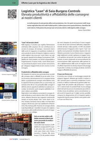 134

it13134

Effetto Lean per la logistica dei clienti

Logistica Lean di Saia-Burgess Controls
Elevata produttività e affidabilità delle consegne
ai nostri clienti
La trasformazione di vasta portata della nostra produzione, che ci ha spinti verso processi snelli, ha generato negli ultimi due anni molti risultati positivi. L'ultimo passo verso questa direzione, a beneficio dei
nostri clienti, è l'attuazione dei principi Lean nel servizio clienti e nella logistica delle consegne.


Autore: Patrick Marti

Lean nel servizio clienti
Nella logistica, il concetto Lean significa l'eliminazione
sistematica delle sequenze che non contribuiscono al
servizio di consegna. Ad esempio, i movimenti interni
delle scorte di magazzino e la spedizione mediante diverse aziende di servizi di trasporto. Vogliamo essere la
scelta migliore e più sicura per i nostri clienti, non solo
per quanto riguarda la tecnologia, l'innovazione e l'affidabilità dei nostri prodotti, ma anche la disponibilità e
l'organizzazione. In questo modo, i nostri clienti possono concentrare le proprie risorse sul loro core business
per sviluppare maggiormente la loro crescita e la loro
immagine.
 
Gestione magazzino Kanban a
Murten

Etichetta Kanban a Murten  

Magazzino Kanban a Murten  

dai nostri integratori di sistema lascia il nostro magazzino entro 48 ore dal ricevimento dell'ordine, indipendentemente dal tipo e dalla quantità, e il 90% dei prodotti
ordinati lasciano il magazzino entro 5 giorni. Lean non
significa necessariamente immediata riduzione dei costi.
Abbiamo aumentato il carico di lavoro presso i magazzini
degli stabilimenti centrali e gestiamo un maggior numero di spedizioni più piccole e più costose da queste sedi.
Tuttavia, ciò viene compensato sia commercialmente che
economicamente dalla soppressione della gestione locale e dall'eliminazione delle scorte di magazzino locali.
Un effetto importante è la drastica riduzione dei passaggi
tra gli ordini in entrata e la consegna al cliente, nonché la
maggiore affidabilità dei processi.

Produttività e affidabilità delle consegne
Gli integratori di sistema sono particolarmente sensibili
alle consegne veloci e affidabili di piccoli ordini. Il metro di misura a dimostrazione di ciò è composto da due
fattori. La produttività di consegna viene definita come
la capacità di fornire prodotti entro un certo tempo, ad
esempio entro 48 ore. E la puntualità delle consegne è
definita come la capacità di soddisfare la scadenza concordata. Se entrambi i punti vengono soddisfatti, il servizio è veloce e prevedibile.
Negli ultimi 2 anni abbiamo aumentato le consegne dirette da Murten ai nostri clienti di oltre il 50%. Al tempo
stesso, abbiamo dismesso due magazzini mantenendo
sempre un servizio elevato. Tutti i nostri clienti in Austria, Svizzera, Germania, Francia, Italia e nei Paesi Bassi
vengono riforniti dai nostri due stabilimenti di Murten
(CH) e Neu-Isenburg (DE). Il servizio di consegna diretta
è già disponibile per i rivenditori nei paesi che vogliono
concentrarsi sulle vendite ed evitare le scorte di magazzino locali, come in Belgio.

Solo un servizio solido e affidabile aumenta la fiducia del
nostro personale di vendita e
dei nostri clienti
I nostri ultimi dati mostrano un'affidabilità di consegna del 97% rispetto alla prima data concordata nei
nostri paesi chiave come Francia,
Germania e Svizzera. Allo stesso
tempo, il 75% dei prodotti ordinati
Controls News 13

Il Lean non finisce mai
Il concetto Lean richiede un monitoraggio costante dei
progressi raggiunti. Abbiamo già iniziato a mettere in
atto i prossimi passi e vorremmo compensare il carico
di lavoro in fabbrica trasferendo la gestione dello stoccaggio finale del prodotto alla produzione. I risparmi
non si vedono tanto nei prodotti finali, ma nei vantaggi
diretti derivanti da processi di produzione più uniformi.
Un'altra misura da adottare sarà la concentrazione sugli accordi di trasporto per il miglior servizio possibile,
compreso lo sdoganamento UE e il trasporto rapido e
trasparente al giusto prezzo. Quindi, come potete vedere il Lean non finisce mai.

Delivery Performance agli integratori di sistema in Germania per PCD e HMI

100 %
90 %
80 %

PCD + HMI
Delivery Performance agli integratori di

70 %

sistema in Germania Q2/FY09– Q2/F12

60 %

80 % consegnato in 2 giorni
91 % consegnato in 5 giorni

50 %
40 %
30 %

Tempo dalla ricezione dell’ordine alla spedizione Q1/FY

20 %

Tempo dalla ricezione dell’ordine alla spedizione Q2/FY

10 %
0 %
1

2

3

4

5

6

7

8

9

10 11 12 13 14 15 16 17 18 19 20 21 22 23 24 25 26

  elivery performance in Germania: livello costante di servizio
D

con le stesse scorte di magazzino e un 25% in più di ordini

 