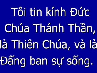 Tôi tin kính Đức Chúa Thánh Thần, là Thiên Chúa, và là Đấng ban sự sống.  