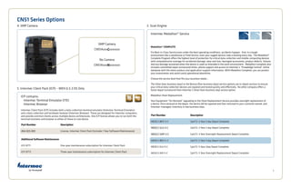2
CN51 Series Options
4. 5MP Camera
PartNumber Description
454-023-001 License, Intermec Client Pack (Includes 1 Year Software Maintenance)
AdditionalSoftwareMaintenance
ICP-SFT1 One-year maintenance subscription for Intermec Client Pack
ICP-SFT3 Three-year maintenance subscription for Intermec Client Pack
2. Scan Engine
Intermec Client Pack (ICP) includes both a data-collection terminal emulator (Intermec Terminal Emulator)
and a data-collection and lockdown browser (Intermec Browser). These are designed for Intermec computers,
and provide common clients across multiple device architectures. One ICP license allows you to run both the
terminal emulator and browser or either of these on one device.
ICP contains:
Intermec Terminal Emulator (ITE)
Intermec Browser
5. Intermec Client Pack (ICP) – WEH 6.5.3 OS Only
5MP Camera
CN51AxxxCxxxxxxx
No Camera
CN51AxxxNxxxxxxx
Intermec Medallion® Service
PartNumber Description
MEDC2-BRZ-3-C CptrT2: 3 Year 5 day Depot Complete
MEDC2-SLV-3-C CptrT2: 3 Year 2 day Depot Complete
MEDC2-SRP-3-C CptrT2: 3 Year Overnight Replacement Depot Complete
MEDC2-BRZ-5-C CptrT2: 5 Year 5 day Depot Complete
MEDC2-SLV-5-C CptrT2: 5 Year 2day Depot Complete
MEDC2-SRP-5-C CptrT2: 5 Year Overnight Replacement Depot Complete
Medallion® COMPLETE
For Best-In-Class Service even under the best operating conditions, accidents happen. And, in a tough
environment like a warehouse or Field Service, even your rugged devices take a beating every day. The Medallion®
Complete Program offers the highest level of protection for critical data-collection and mobile-computing devices
with comprehensive coverage for accidental damage, wear and tear, damaged accessories, product defects, failures
and any damage sustained when the device is used as intended in the work environment. Medallion Complete also
includes committed repair turnaround times, phone support and access to Intermec’s “Knowledge Central” online
database with the latest product and application support information. With Medallion Complete, you can protect
your investments and avoid costly operational downtime.
Choose the service level that fits your business needs…
The Silver (two-business days) or the Bronze (five-business days) service options are in-depot services to ensure
your critical data-collection devices are repaired and tested quickly and effectively. No other company offers a
faster depot turnaround than Intermec’s Silver (two-business day) service option.
Medallion Silver Replacement:
Your Equipment “On Demand” upgrading to the Silver Replacement Service provides overnight replacement of
a device. Once received at the depot, the device will be repaired and then returned to your customer owned, and
Intermec-managed, inventory in two business days.
 