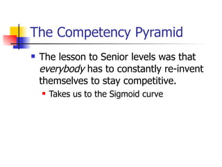 The Competency Pyramid The lesson to Senior levels was that  everybody  has to constantly re-invent themselves to stay competitive. Takes us to the Sigmoid curve 