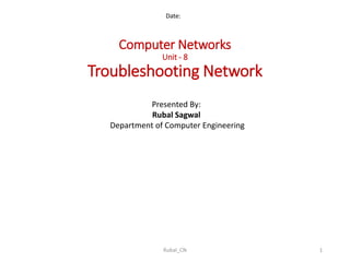 Computer Networks
Unit - 8
Troubleshooting Network
Date:
Presented By:
Rubal Sagwal
Department of Computer Engineering
1Rubal_CN
 