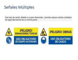 Señales Múltiples
Este tipo de cartel, debido a su gran dimensión, permite colocar señales múltiples
de seguridad dentro de un mismo panel.
 