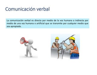 La comunicación verbal es directa por medio de la voz humana o indirecta por
medio de una voz humana o artificial que se transmite por cualquier medio que
sea apropiado.
Comunicación verbal
 
