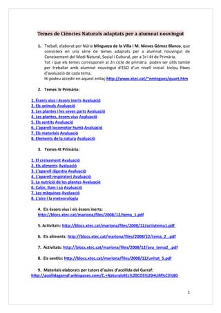 Temes de Ciències Naturals adaptats per a alumnat nouvingut

   1. Treball, elaborat per Núria Mingueza de la Villa i M. N...