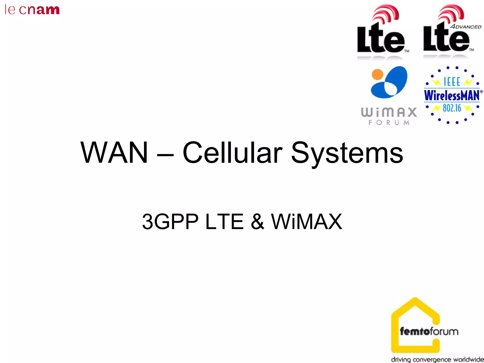 WAN – Cellular Systems
3GPP LTE & WiMAX
 