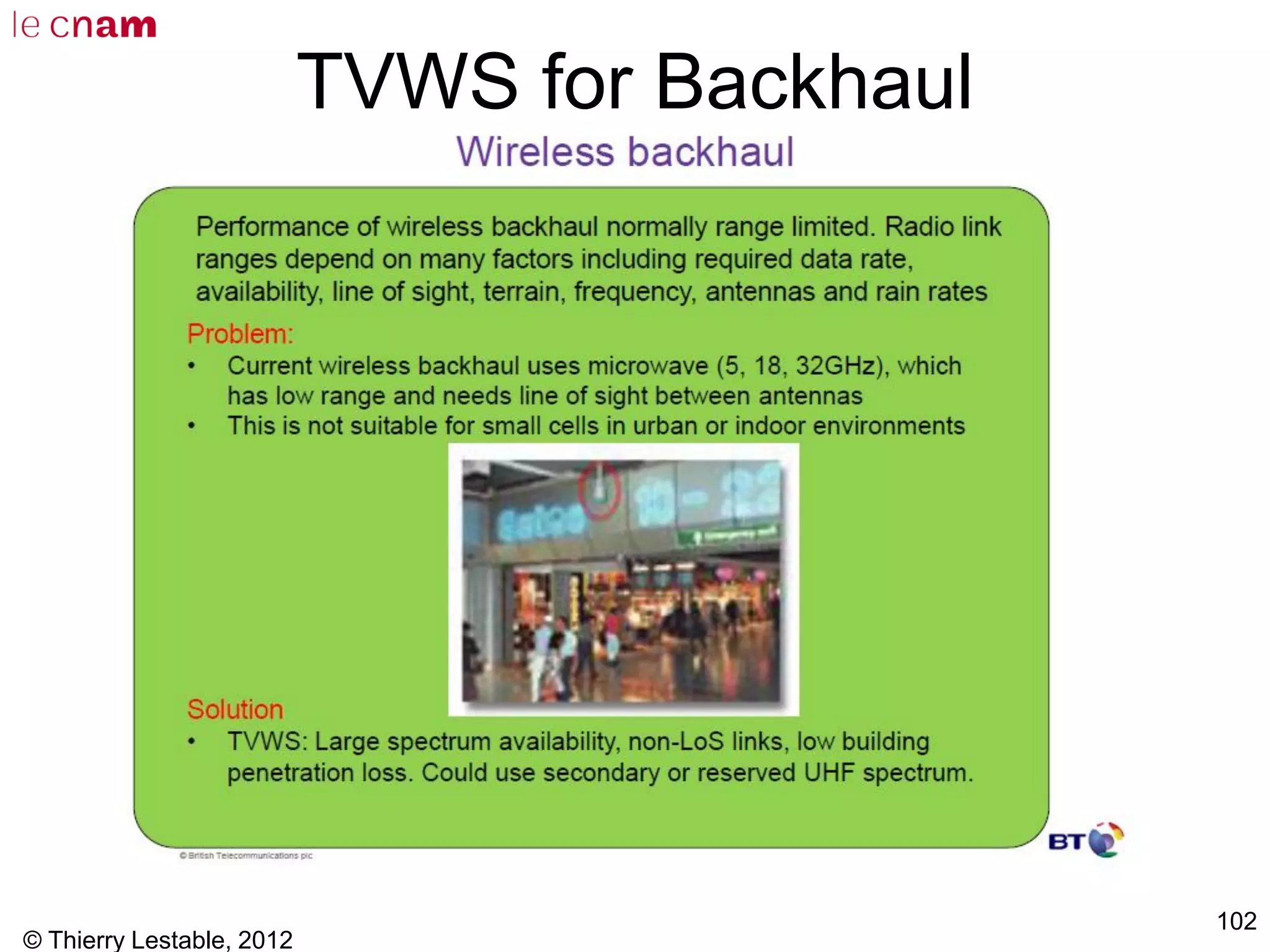 © Thierry Lestable, 2012
102
TVWS for Backhaul
 