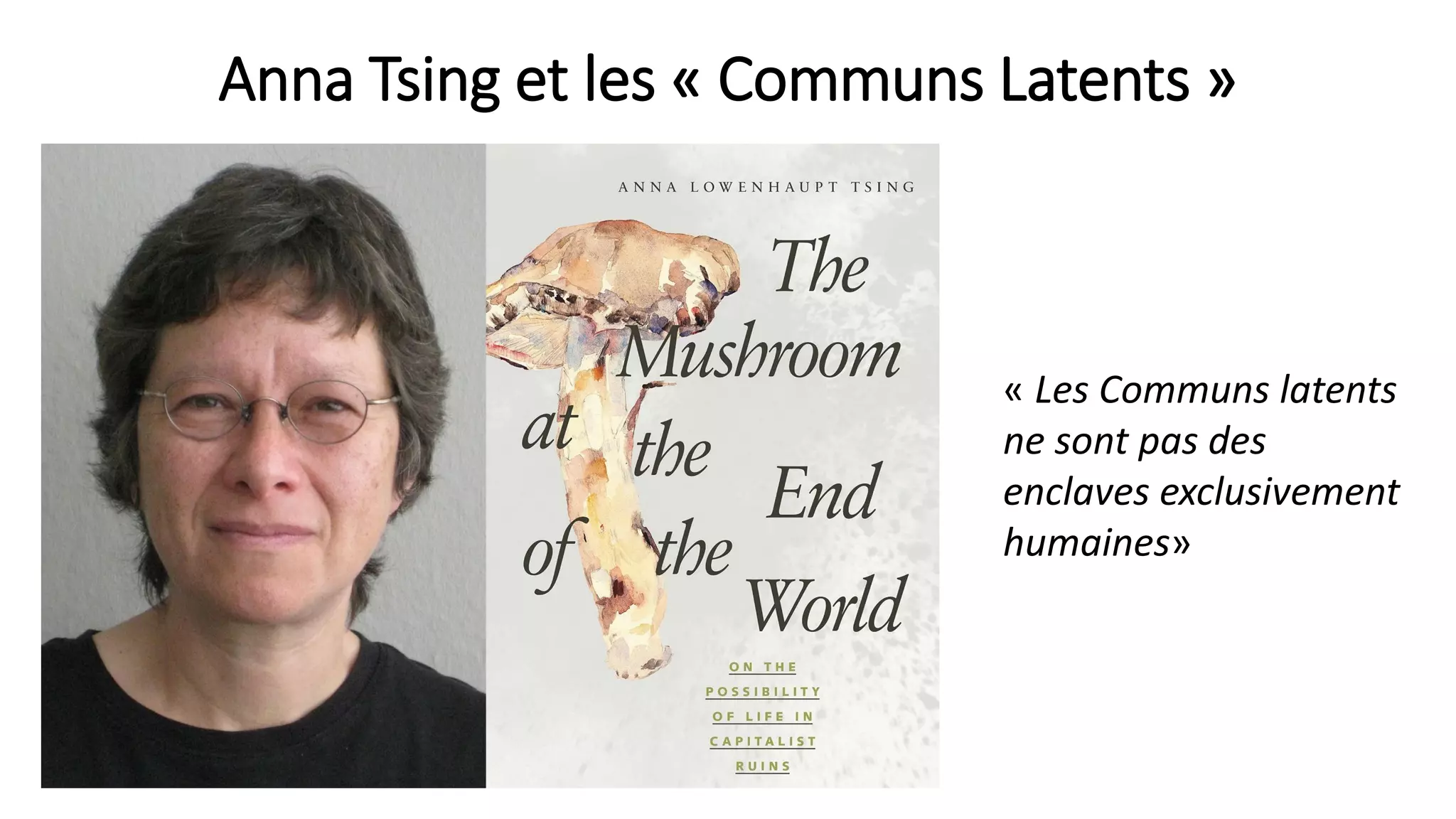 Anna Tsing et les « Communs Latents »
« Les Communs latents
ne sont pas des
enclaves exclusivement
humaines»
 