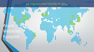 Azure
Websites
footprint
14 regions worldwide in 2014
 