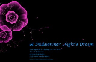 A Midsummer Night's Dream
Thursday Sept 29 - Saturday Oct 1 at 7:30PM
Howard Auditorium
$5 general admission
$7 for seniors and students
Tickets can only be purchased at www.mabeecenter.com or by calling (918) 495-6000
 