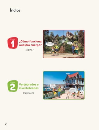 ¿Cómo funciona
nuestro cuerpo?
Unidad
Página 4
Página 34
Vertebrados e
invertebrados
Unidad
Índice
2
 