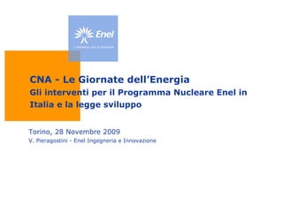 CNA - Le Giornate dell’Energia Gli interventi per il Programma Nucleare Enel in Italia e la legge sviluppo ,[object Object],[object Object]