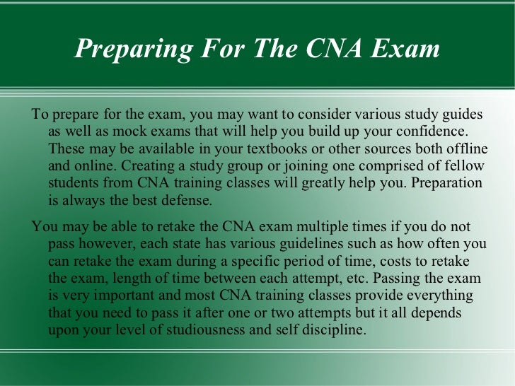 CNA Training Classes and Properly Preparing for the CNA Exam